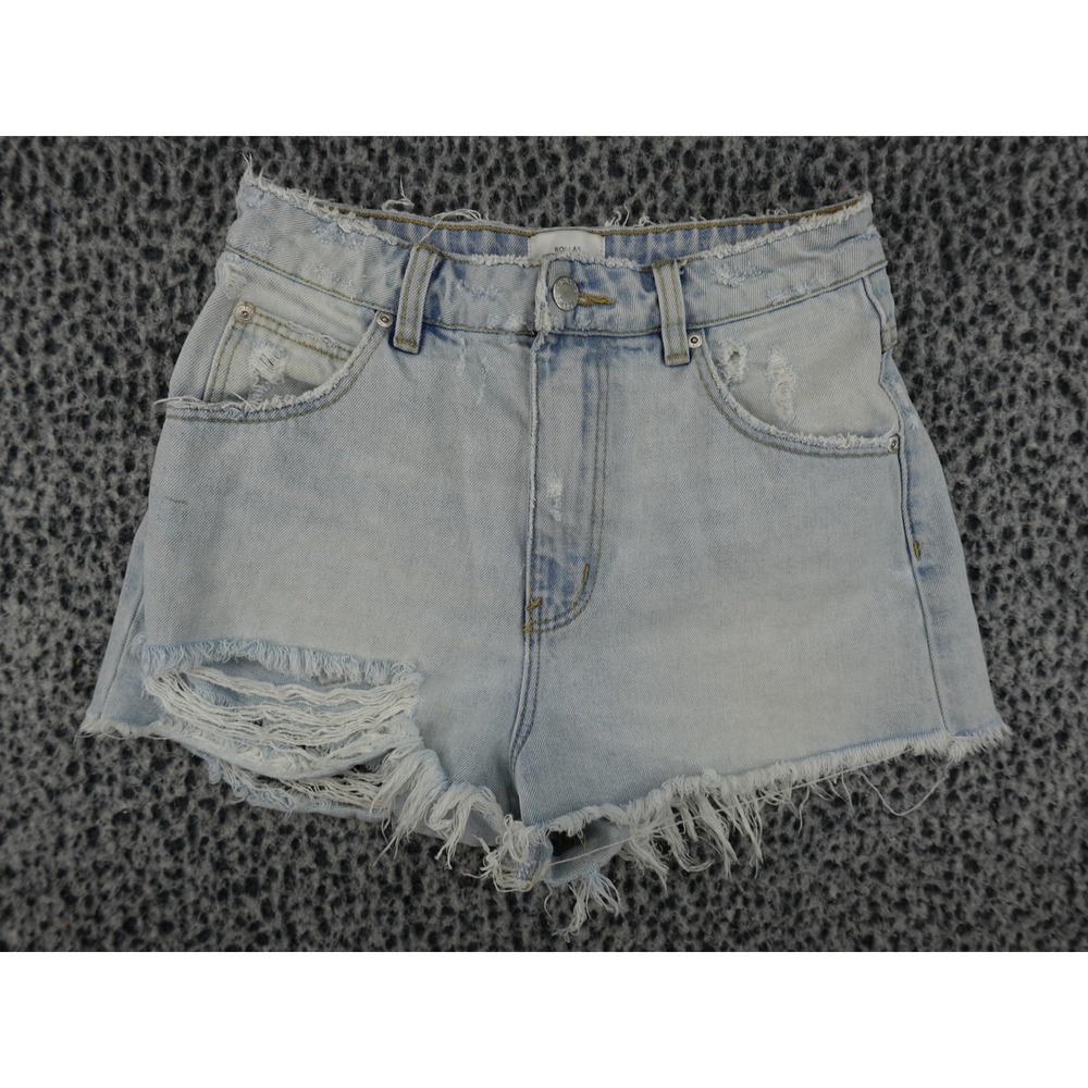 Rollas Dusters Denim Shorts Womens 26 Light Blue Distressed High Rise Relaxed